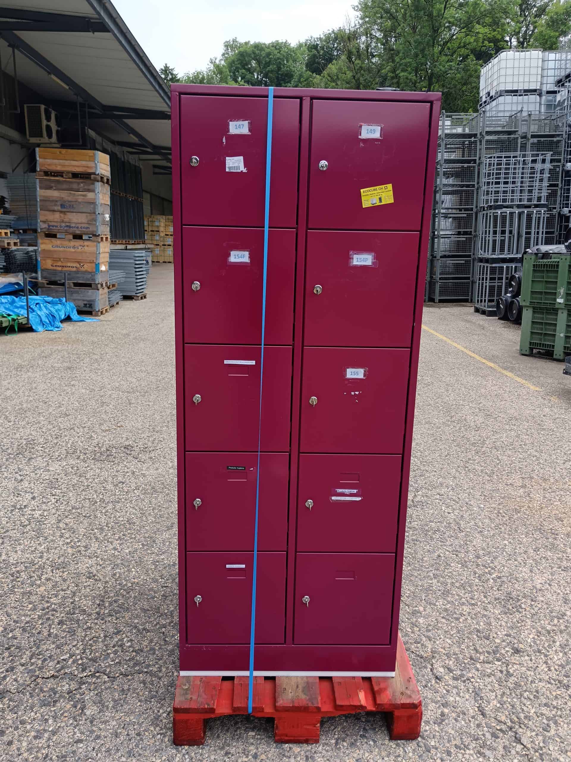Casier vestiaire mauve 10 cases avec serrure à clefs – Occasion, H182 x L72 x P50 cm – Image 4